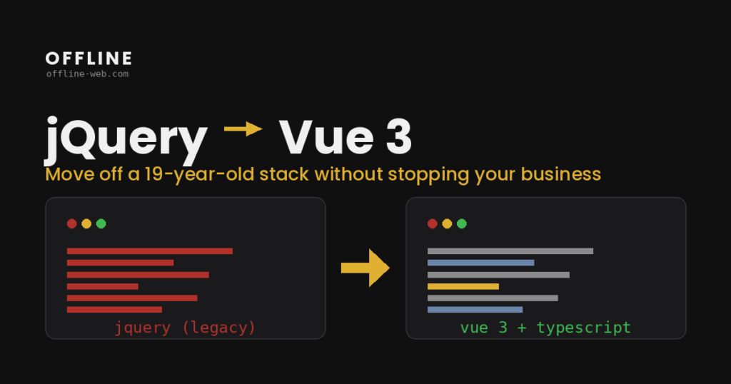 jQuery to Vue migration: legacy jQuery code moved to Vue 3 and TypeScript
