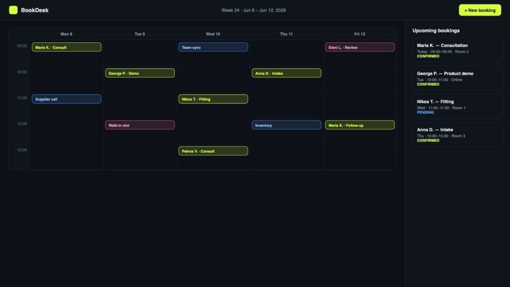 Booking platform interface