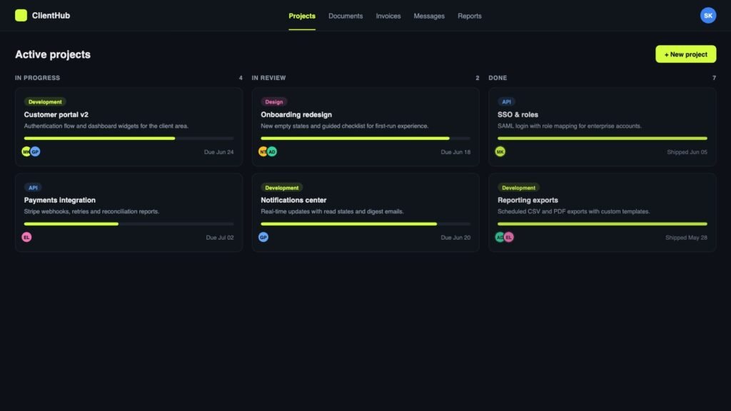 Client portal interface
