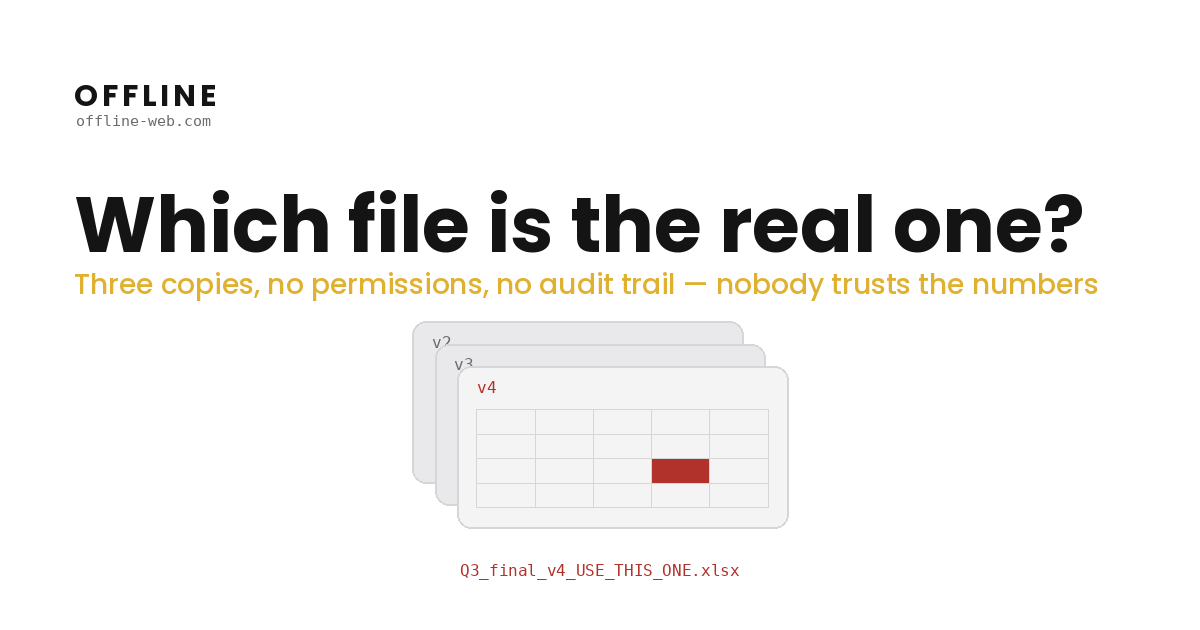 Excel to dashboard rebuild problem: three conflicting spreadsheet copies nobody trusts