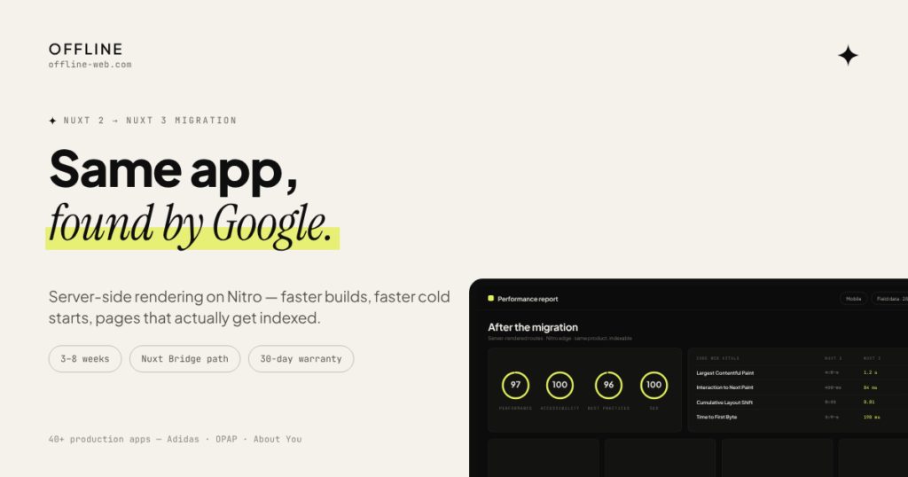 Nuxt 2 to Nuxt 3 migration — the same app, server-rendered and indexable by Google