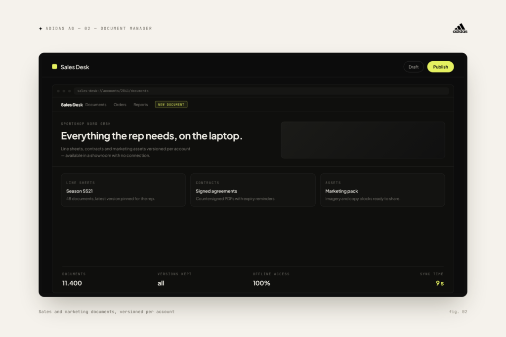 Adidas AG document manager — Sales and marketing documents, versioned per account