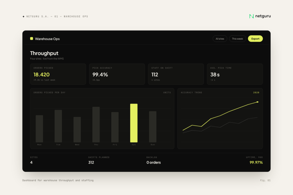 Netguru S.A. warehouse ops — Dashboard for warehouse throughput and staffing