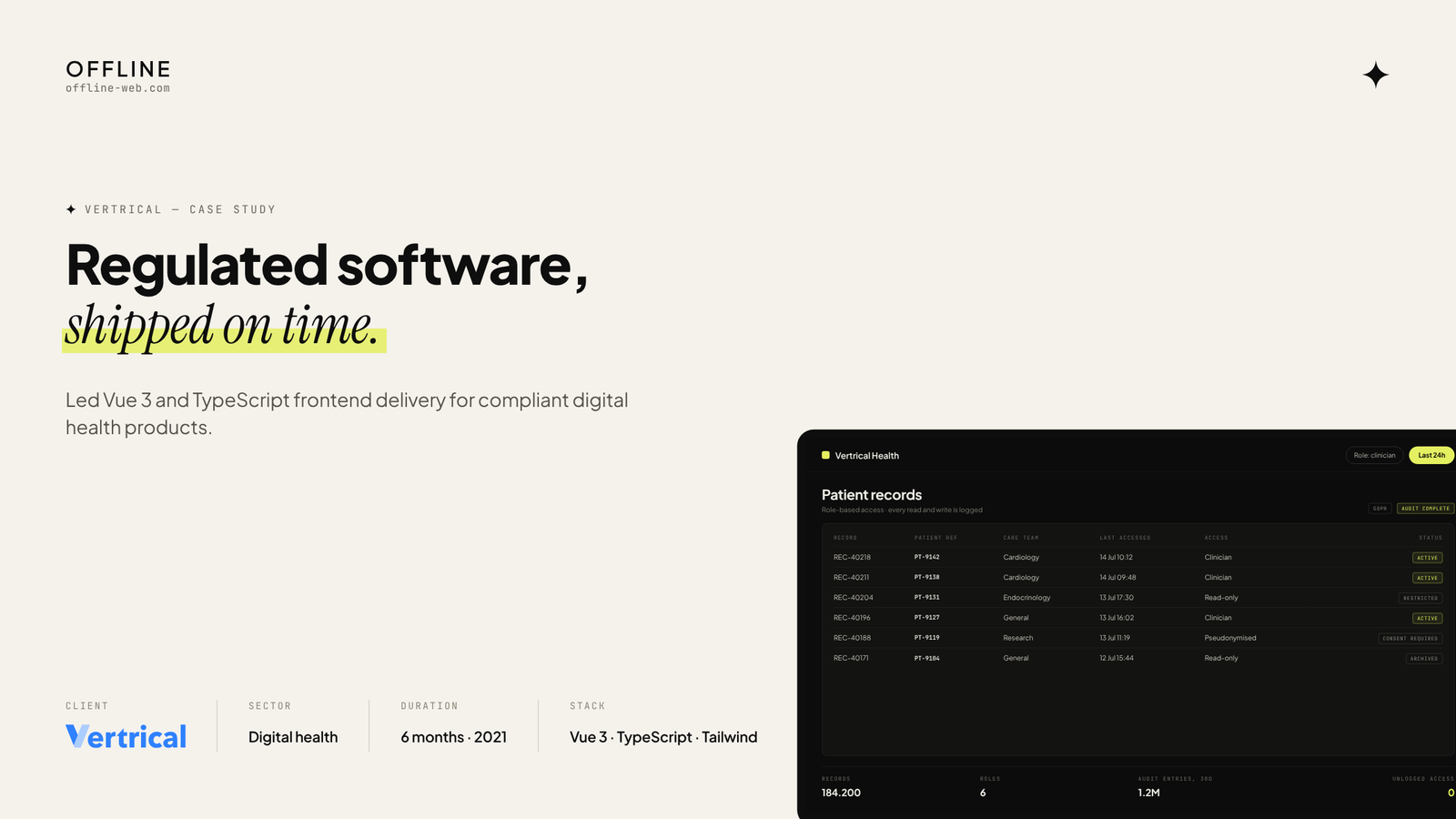 Vertrical case study — Ηγεσία στην παράδοση frontend με Vue 3 και TypeScript για προϊόντα digital health συμβατά με τις κανονιστικές απαιτήσεις