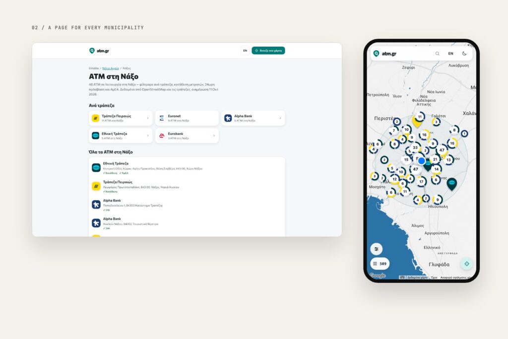 atm.gr municipality page for Naxos and the mobile map